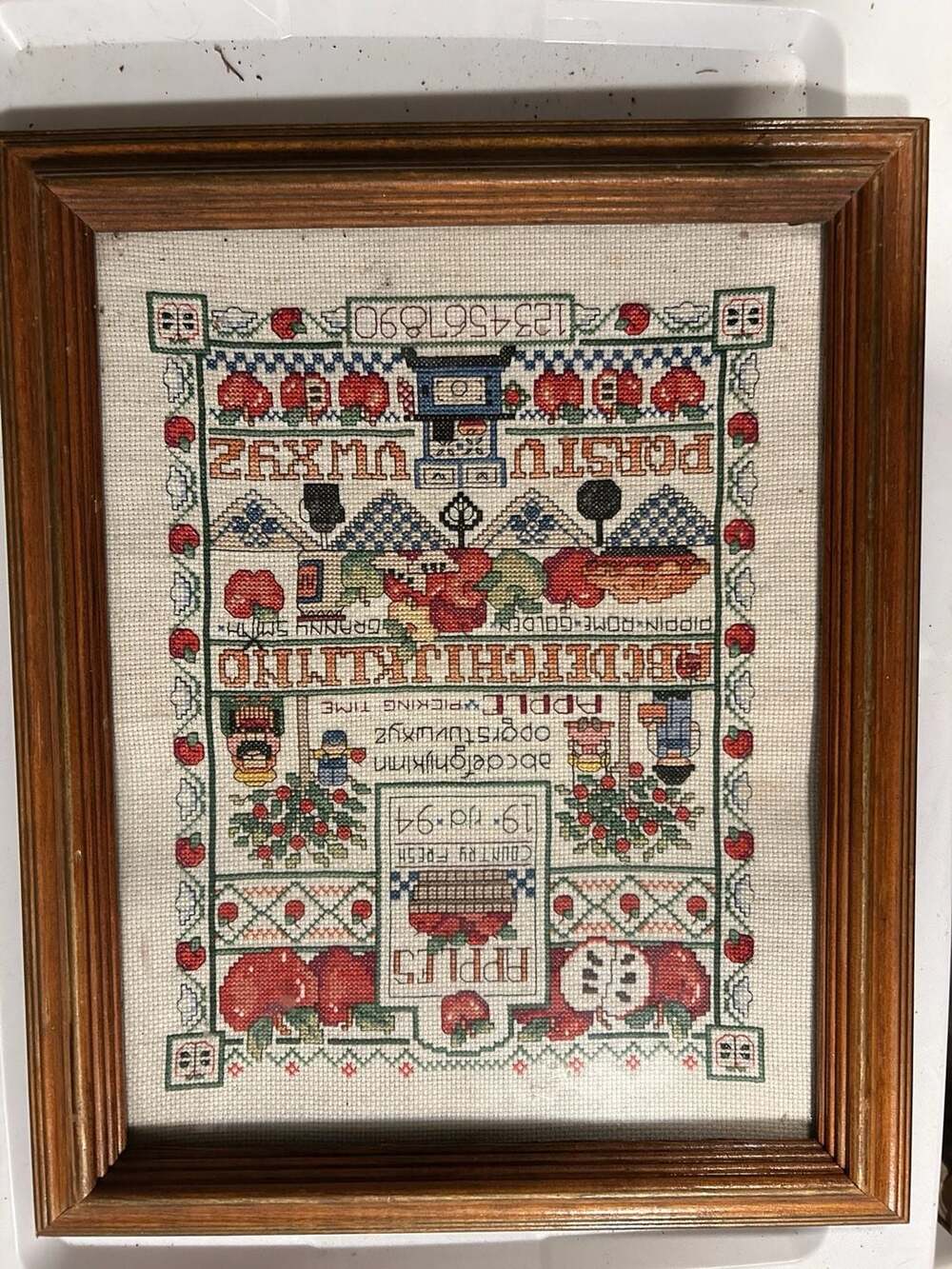 Vintage 1994 Folk Art Country ABCs Alphabet Cross Stitch Sampler Framed